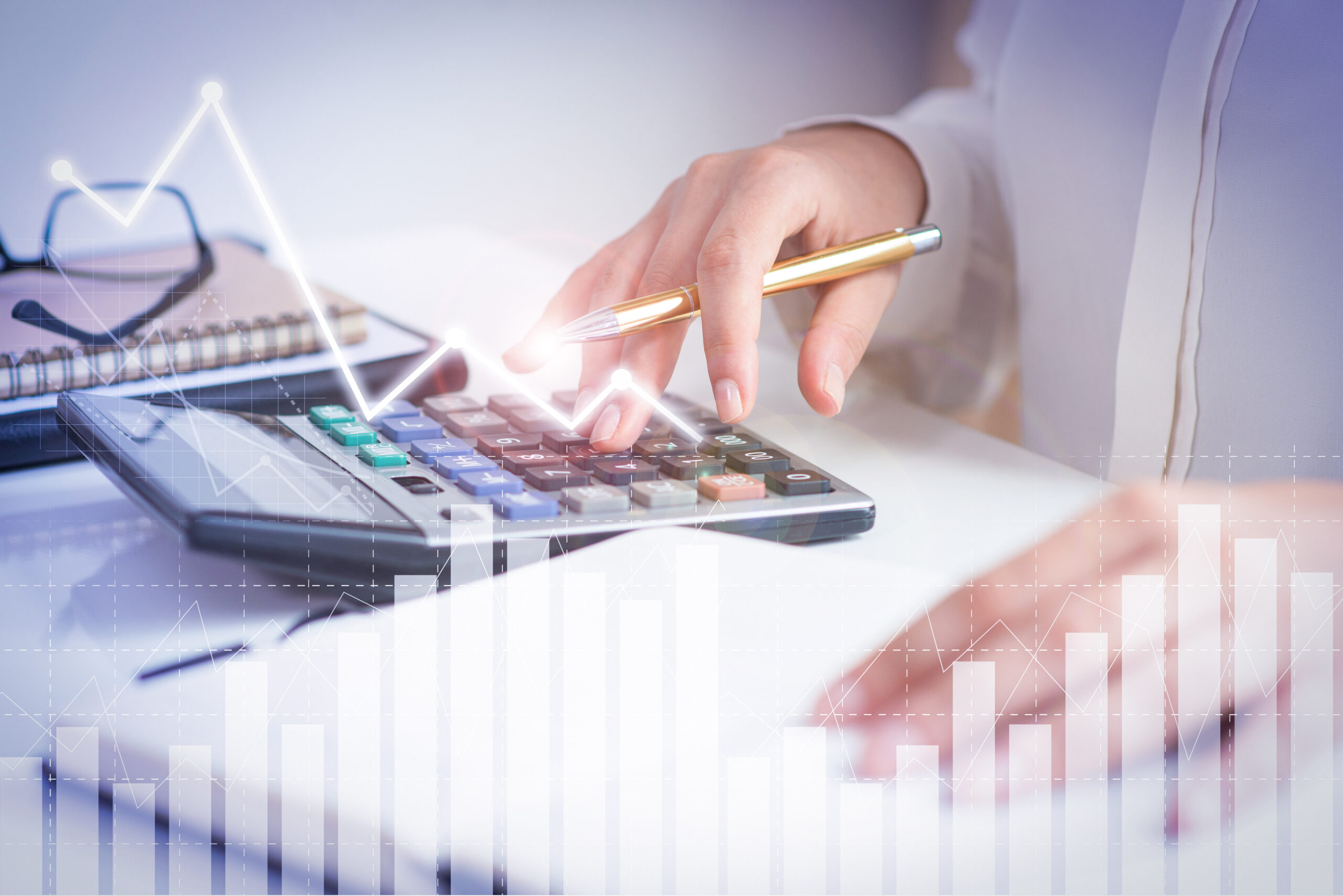Accountant Calculating Profit With Financial Analysis Graphs Accountant Calculating Profit With Financial Analysis Graphs